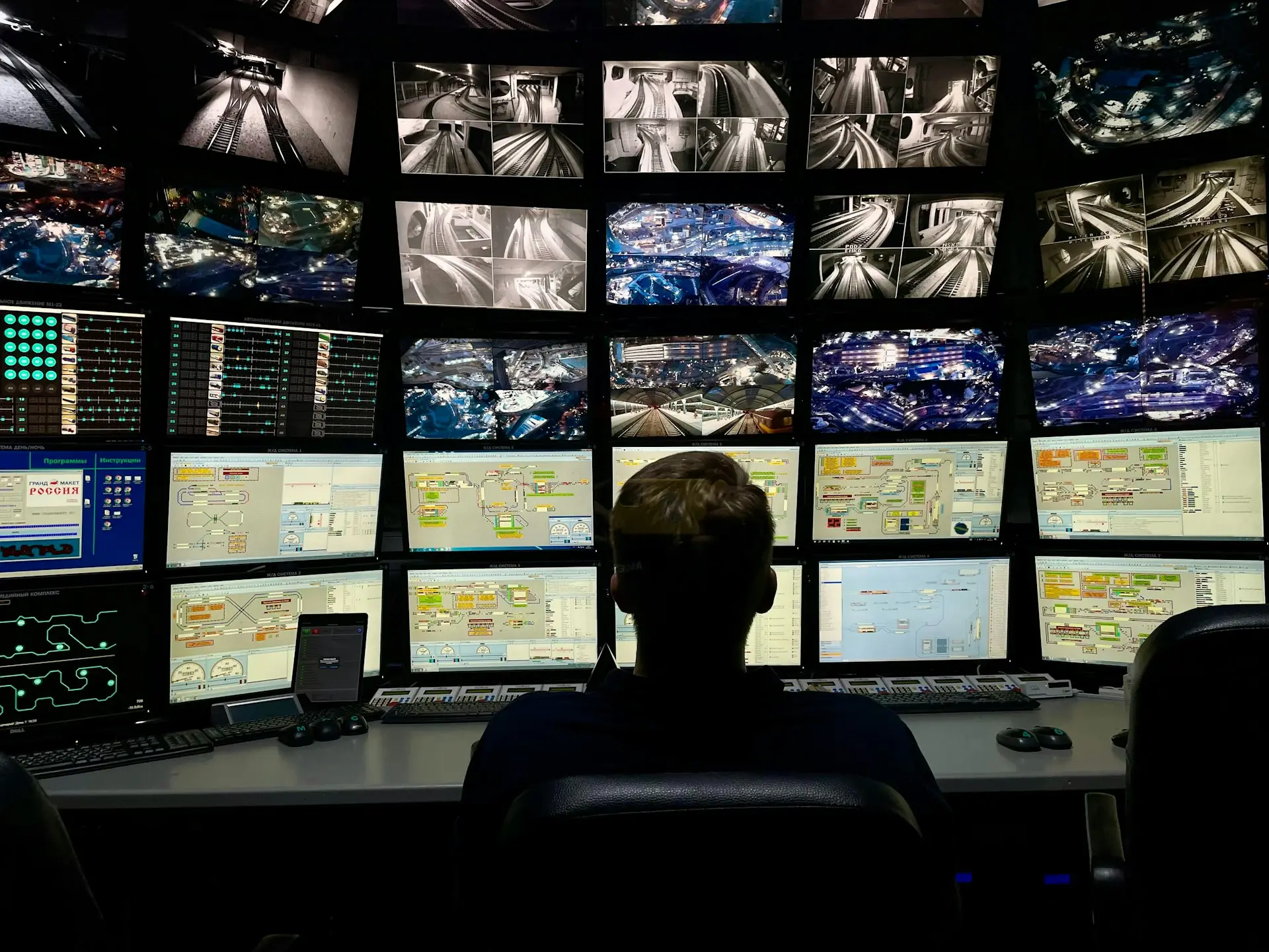 Operator watching the 24/7 control room screens